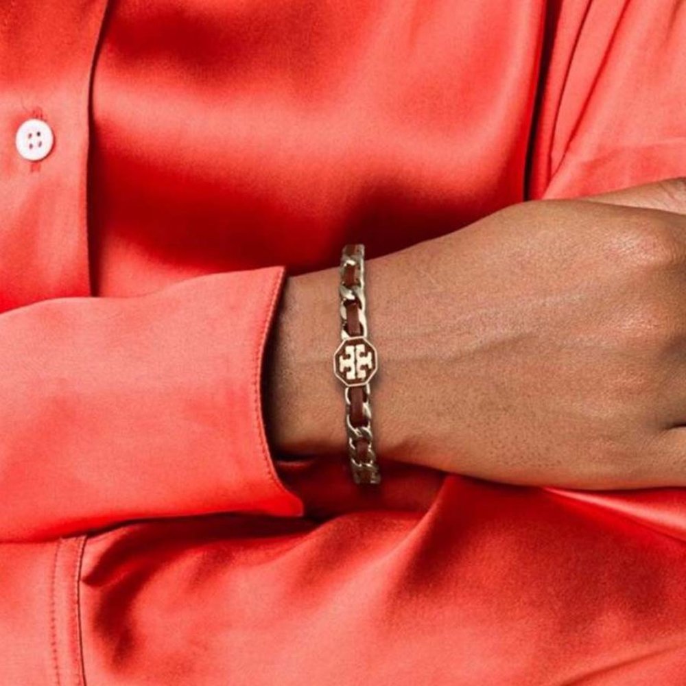 Tory Burch Dark Brown Marion Woven Cuff Bracelet - Picture 2 of 10